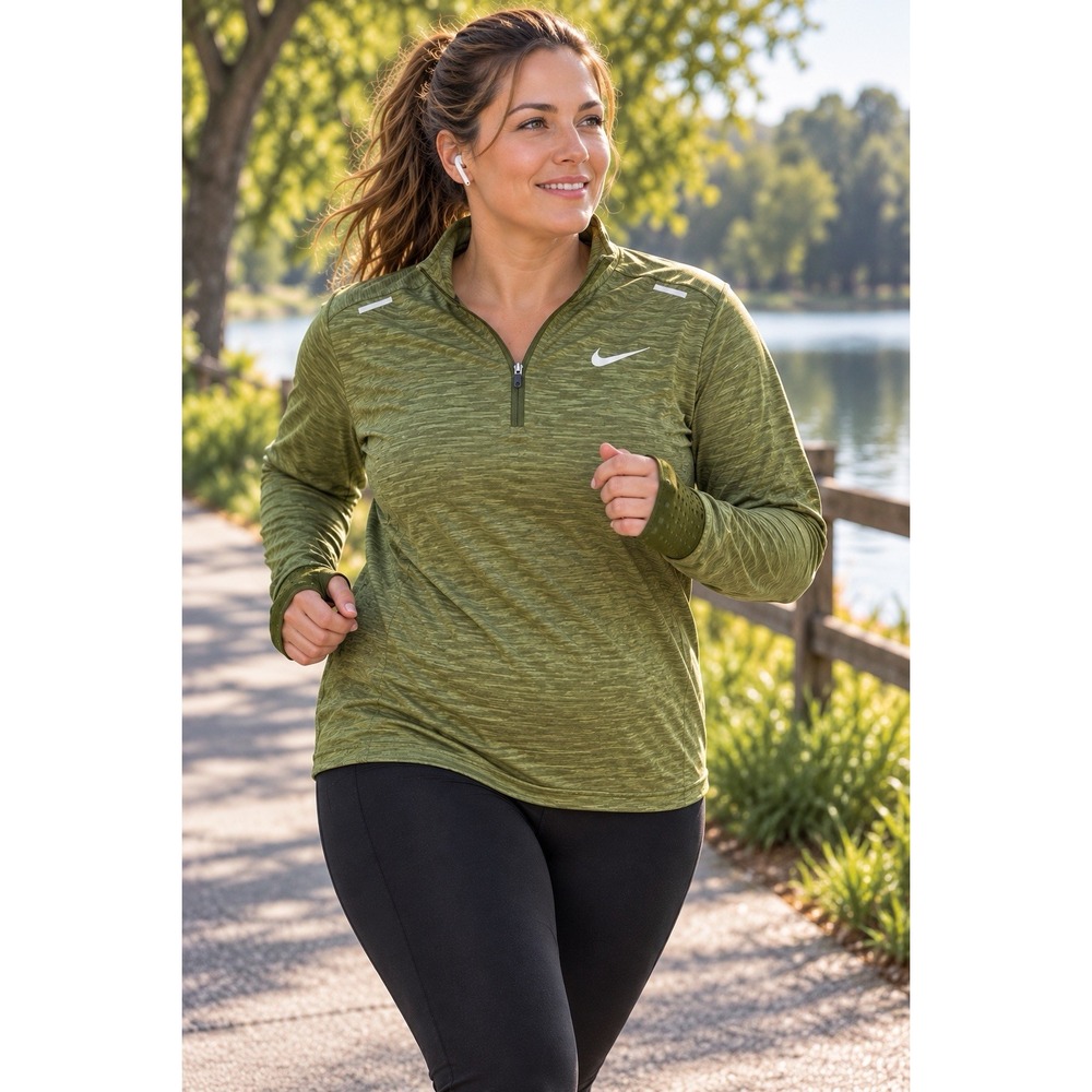 Nike Therma-FIT Womens XXL Green 1/4 Zip Running Pullover Thumbholes Reflective